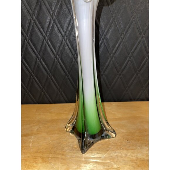 Mid Century Modern Art Glass Swung Vase Green White Purple Ombre Design - Picture 12 of 16